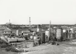 August 1939. "Independent refinery. Oklahoma City, Oklahoma." Last seen here. Photo by Russell Lee for the Farm Security Administration. View full size.
