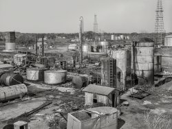 &nbsp; &nbsp; &nbsp; &nbsp; UPDATE: Click here for an alternate view.
August 1939. "Independent refinery. Oklahoma City, Oklahoma." Medium format negative by Russell Lee for the Farm Security Administration. View full size.