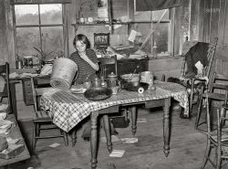 October 1939. "Kitchen on FSA client farm home near Bradford, Vermont. Orange County." Acetate negative by Russell Lee for the Farm Security Administration. View full size.