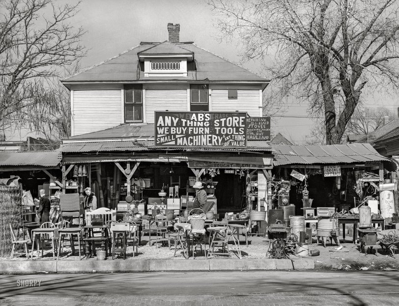 February 1940. "Secondhand store. Oklahoma City, Oklahoma." Medium format acetate negative by Russell Lee for the Farm Security Administration. View full size.
