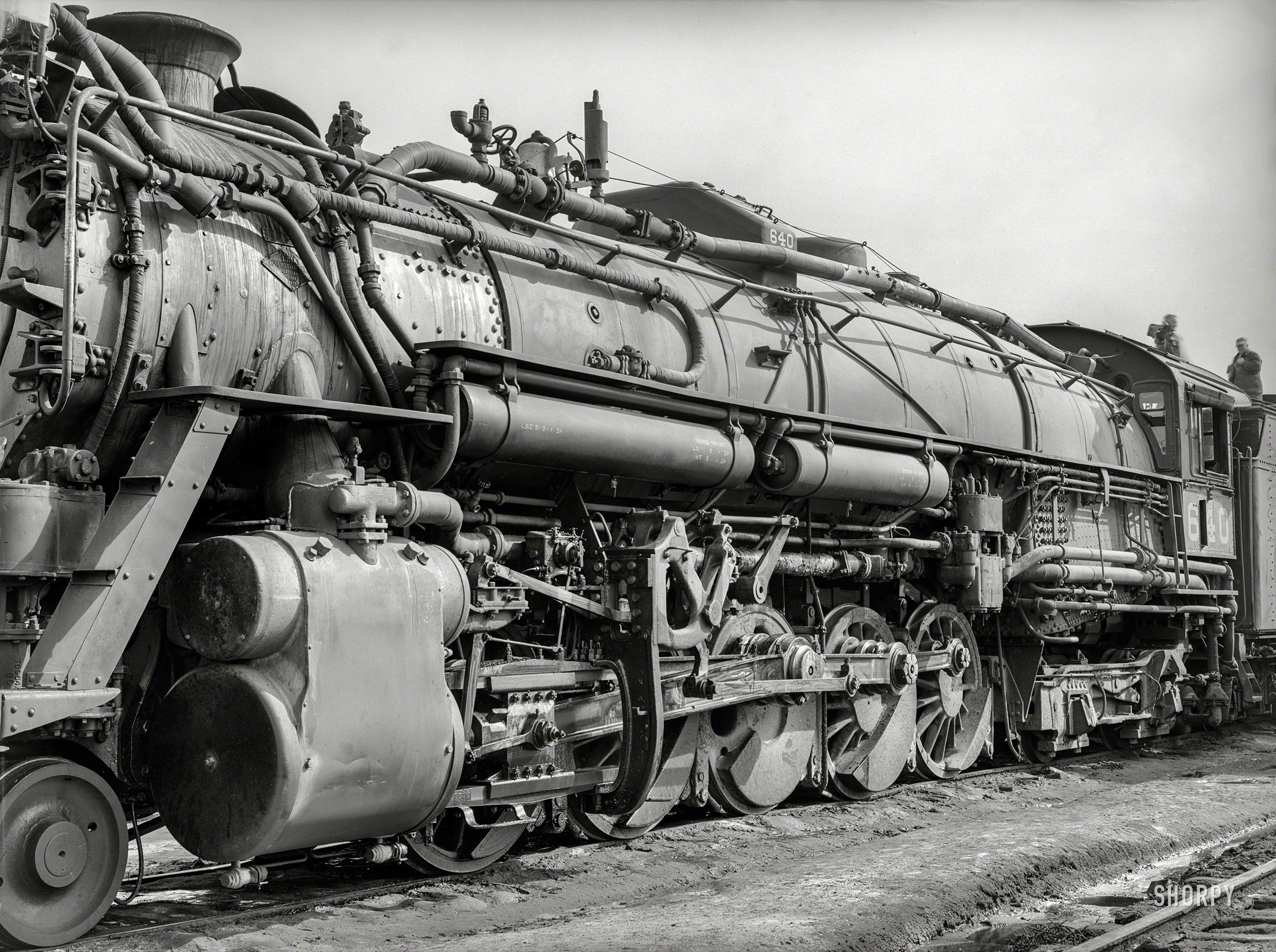 March 1940. "Detail of locomotive while in the yard at Big Spring, Texas." Medium format negative by Russell Lee for the FSA. View full size.
