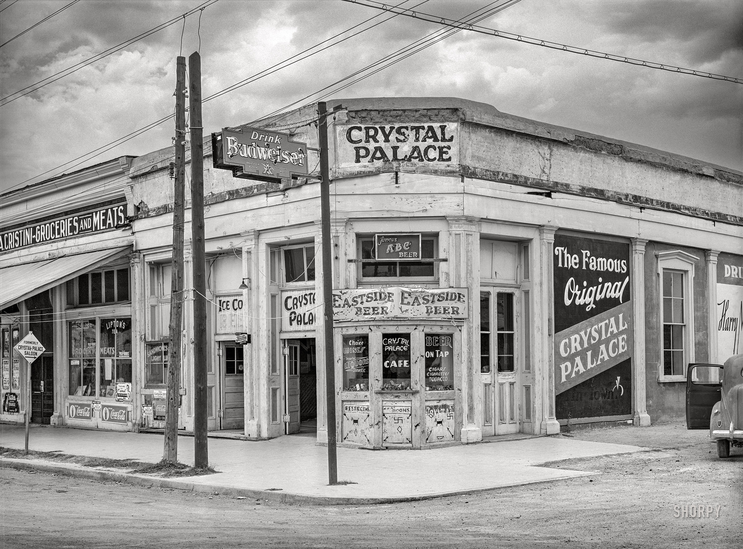 May 1940. "Famous old bar in Tombstone, Arizona." Medium format acetate negative by Russell Lee for the Farm Security Administration. View full size.
