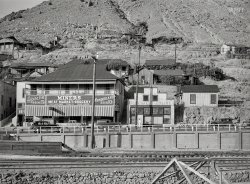 May 1940. "Store in copper mining center of Bisbee, Arizona." The Miners Meat Market in the Holz Building on Naco Road. Photo by Russell Lee. View full size.