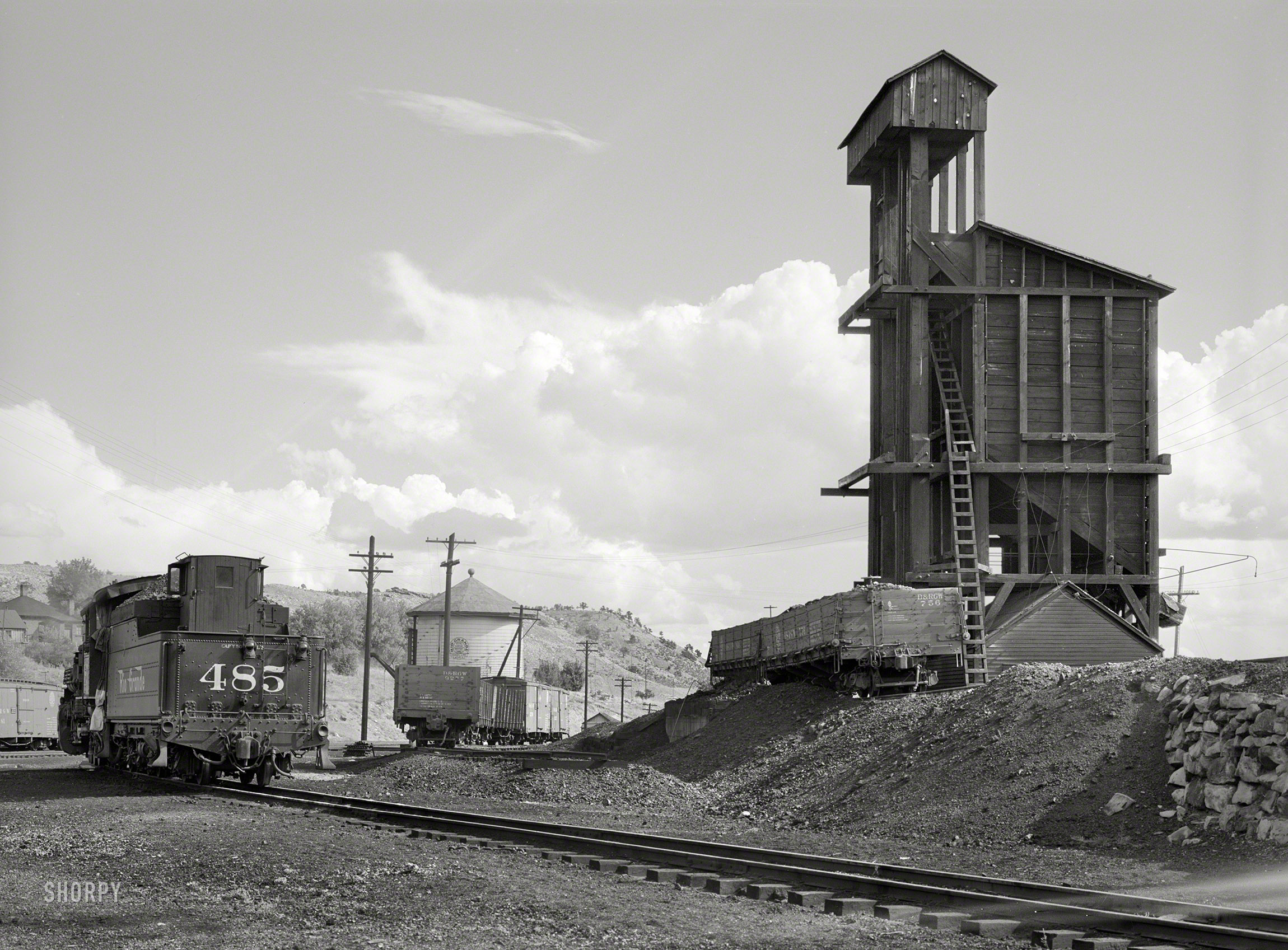 September 1940. "Railroad yards. Durango, Colorado." Medium format negative by Russell Lee for the Farm Security Administration. View full size.