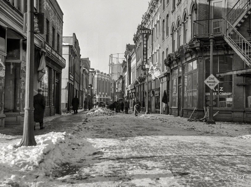 February 1936. "Narrow street in New Brunswick, New Jersey." That part of town known in many American cities as the Gashouse District. Medium format nitrate negative by Carl Mydans for the Farm Security Administration. View full size.
