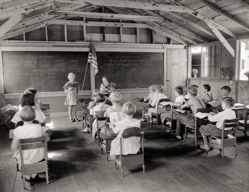 1935. "School in Red House, West Virginia." Medium-format nitrate negative by Elmer Johnson for the Resettlement Administration. View full size.
