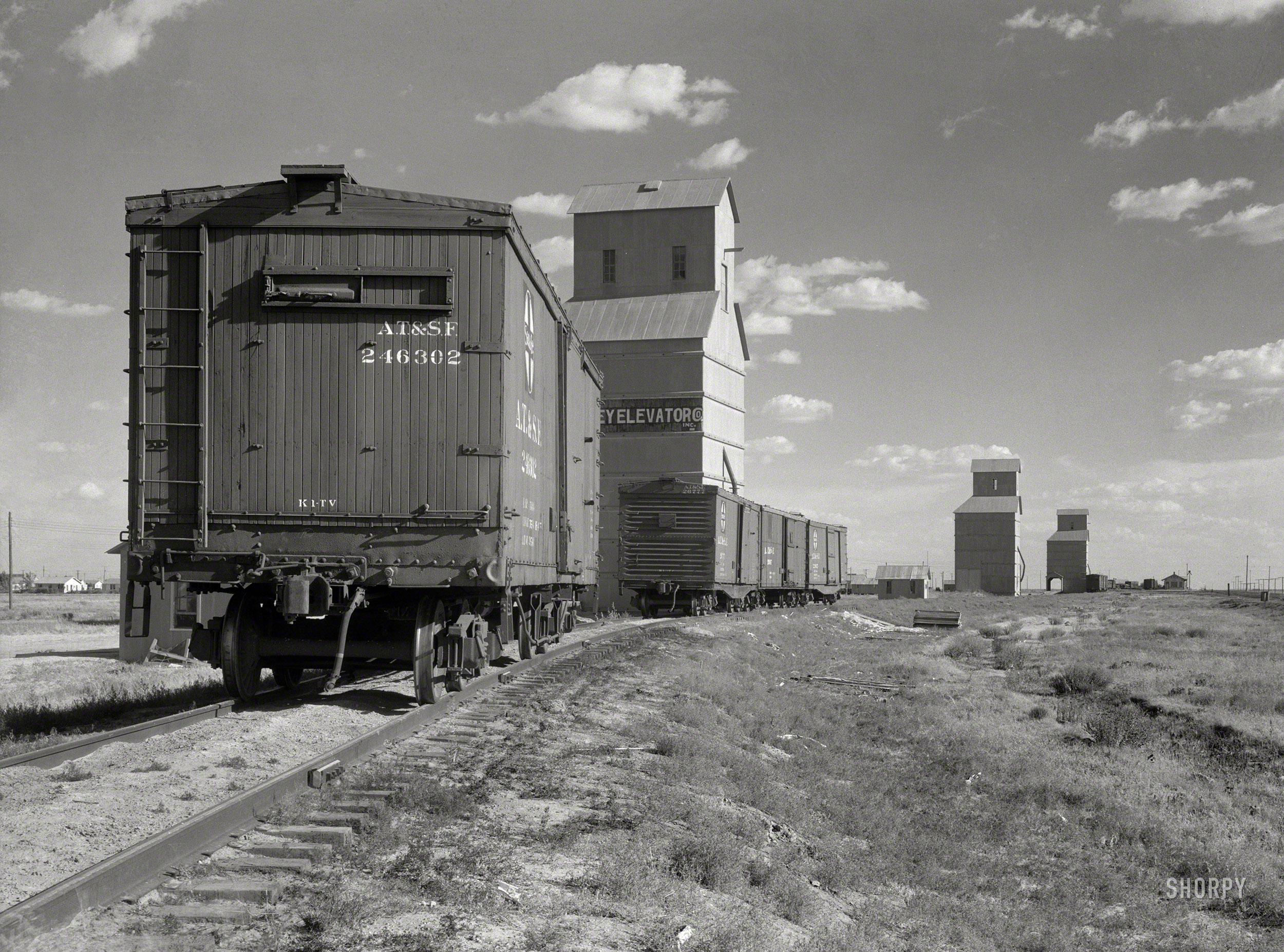 August 1936. "Grain elevators at Dumas, Texas." Medium format negative by Arthur Rothstein for the Farm Security Administration. View full size.