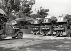 August 1937. "Automobile convoys at Amity Hall, Pennsylvania. Truckers' facilities are, according to the drivers, model accommodations and of a kind not found elsewhere." Photo by Edwin Locke, Farm Security Administration. View full size.