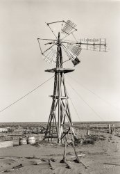 June 1938. "This farm was abandoned in 1937. Near Dalhart, Texas, Coldwater District." Photo by Dorothea Lange for the Resettlement Admin. View full size.