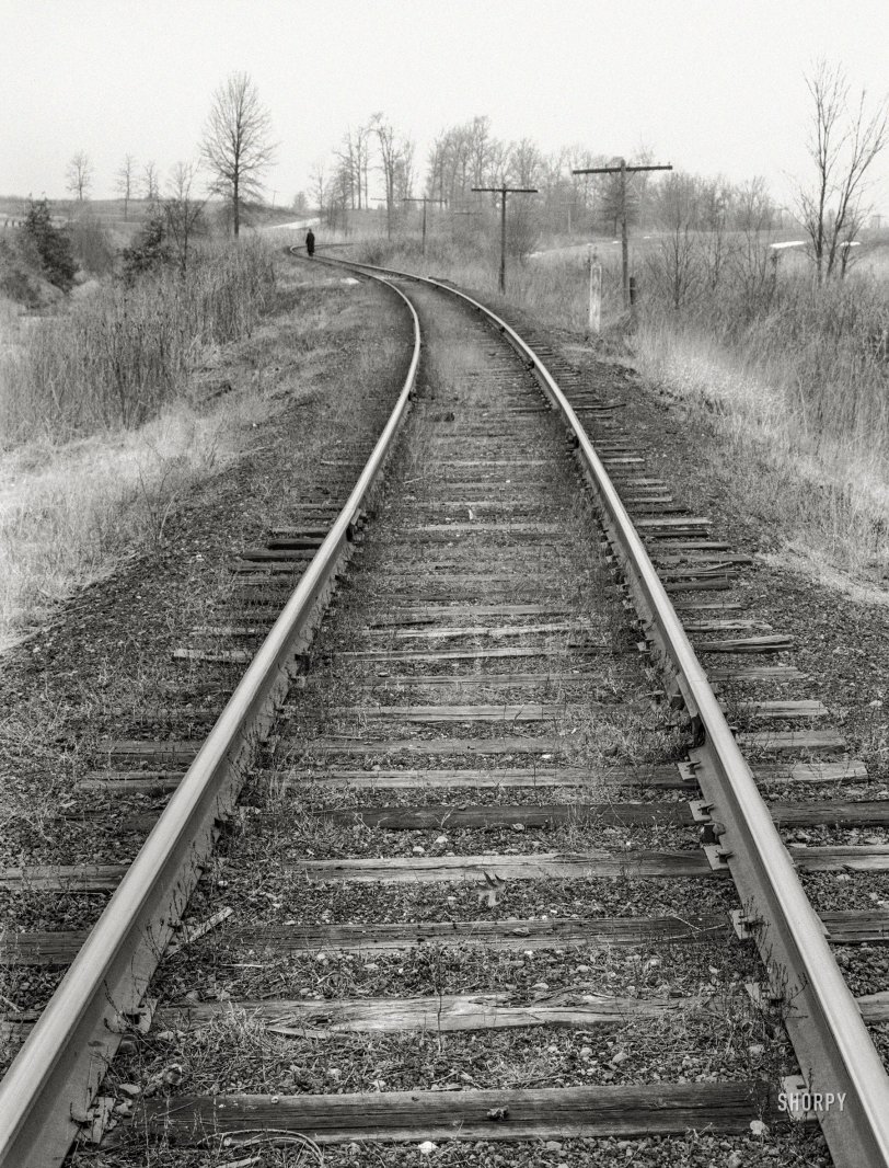 January 1939. "Railroad tracks. Williamson County, Illinois." Photo by Arthur Rothstein for the Resettlement Administration. View full size.
