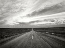 March 1940. "Highway U.S. 30. Sweetwater County, Wyoming." Photo by Arthur Rothstein for the Farm Security Administration. View full size.