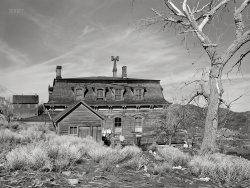 March 1940. "Old mine office. Virginia City, Nevada." Medium format negative by Arthur Frankenstein for the Farm Security Administration. View full size.