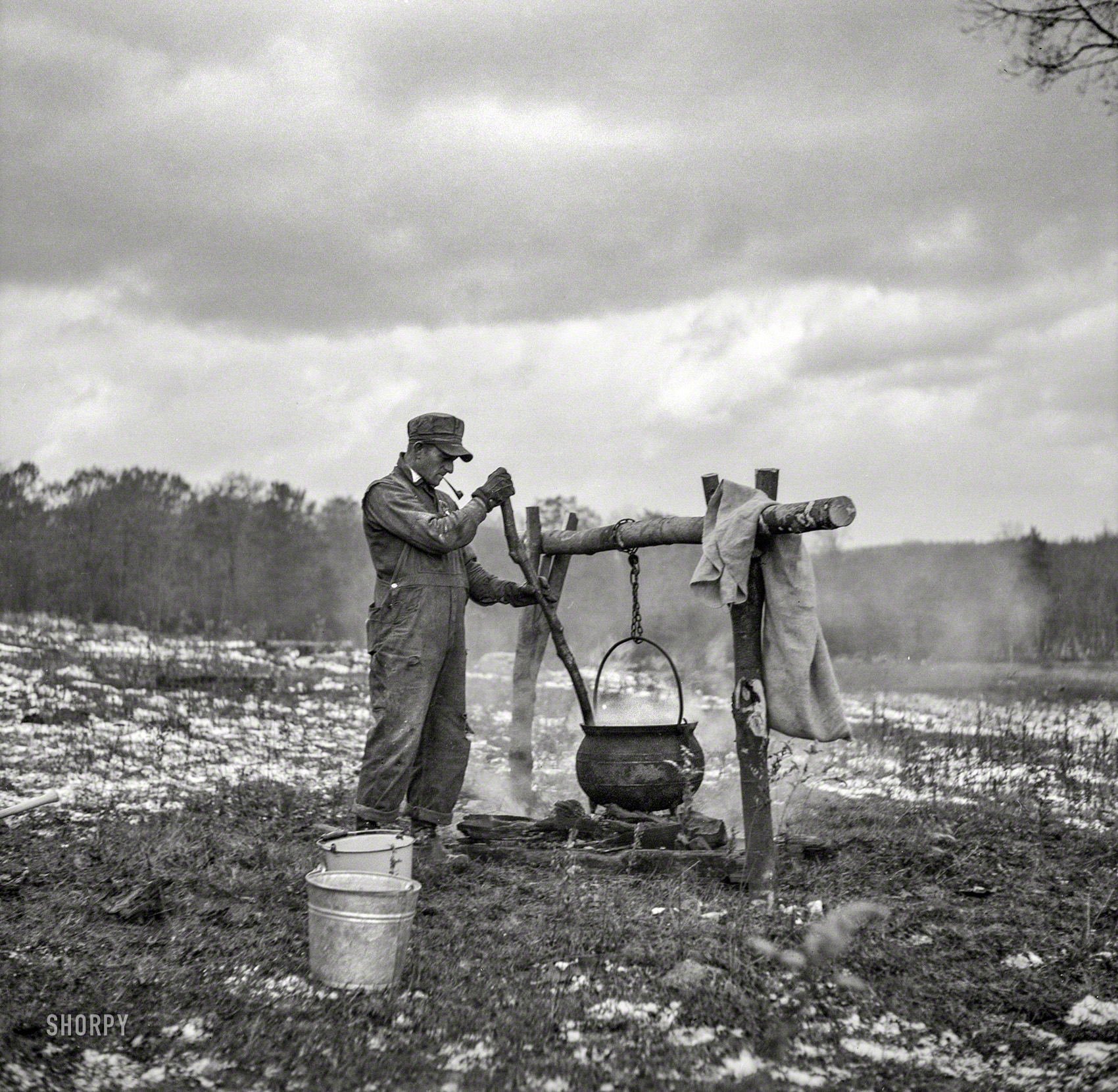 October 1936. "Cooking hog soup. Garrett County, Maryland." Photo by Arthur Rothstein for the Farm Security Administration. View full size.