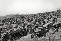 Circa 1941. "Wrecking yard at Irwin, Pennsylvania." Spitz Auto Parts, east of Pittsburgh. Farm Security Administration photo. View full size.