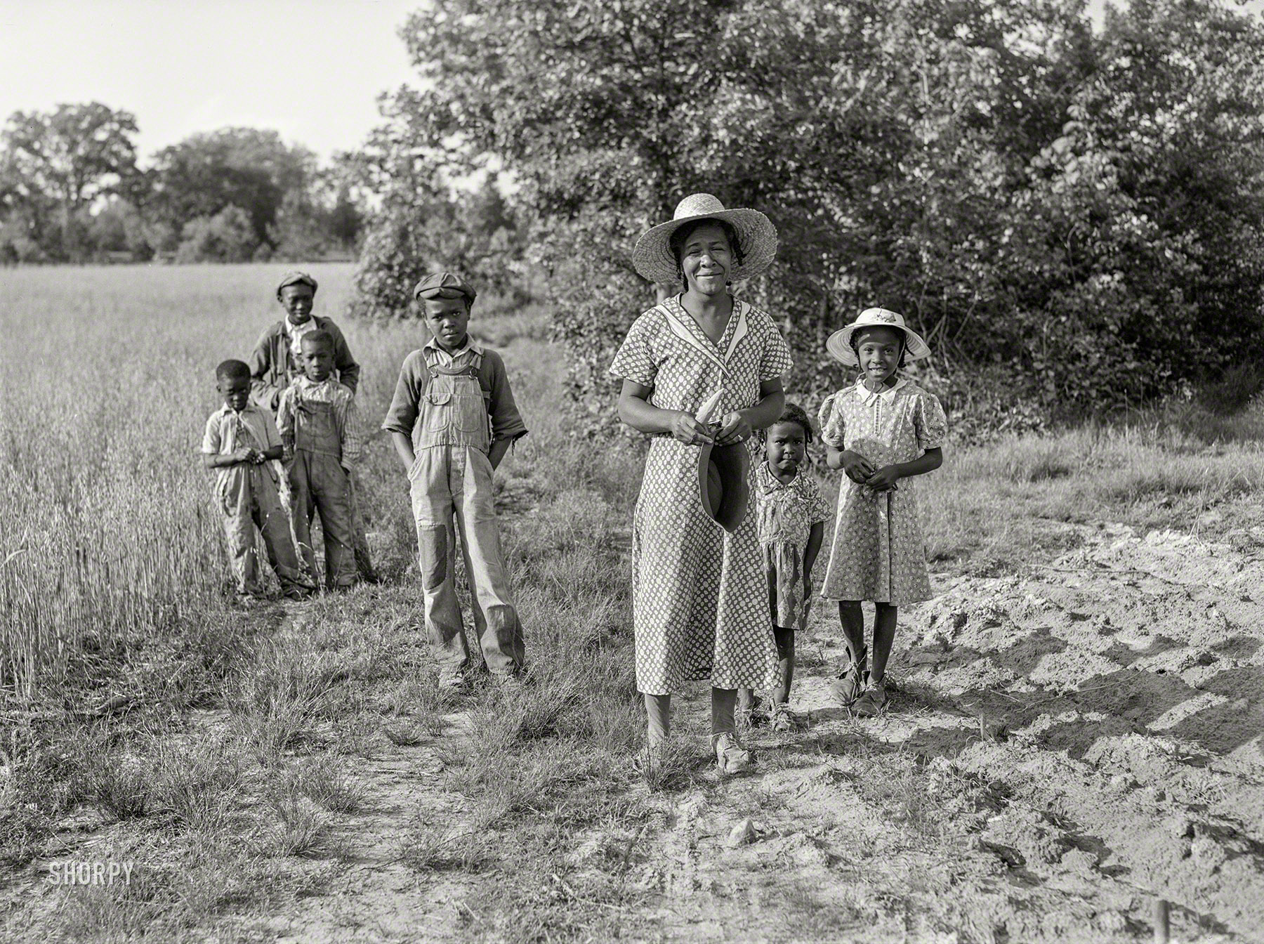 May 1940. "Negro tobacco planter's family. The three children in the background are those of a neighbor. Near Farrington, Chatham County, North Carolina." Photo by Jack Delano for the Farm Security Administration. View full size.