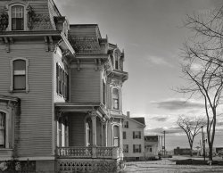 November 1940. "Houses, late afternoon. Mystic, Connecticut." The moldy manse last seen here. Acetate negative by Jack Delano for the Farm Security Administration. View full size.