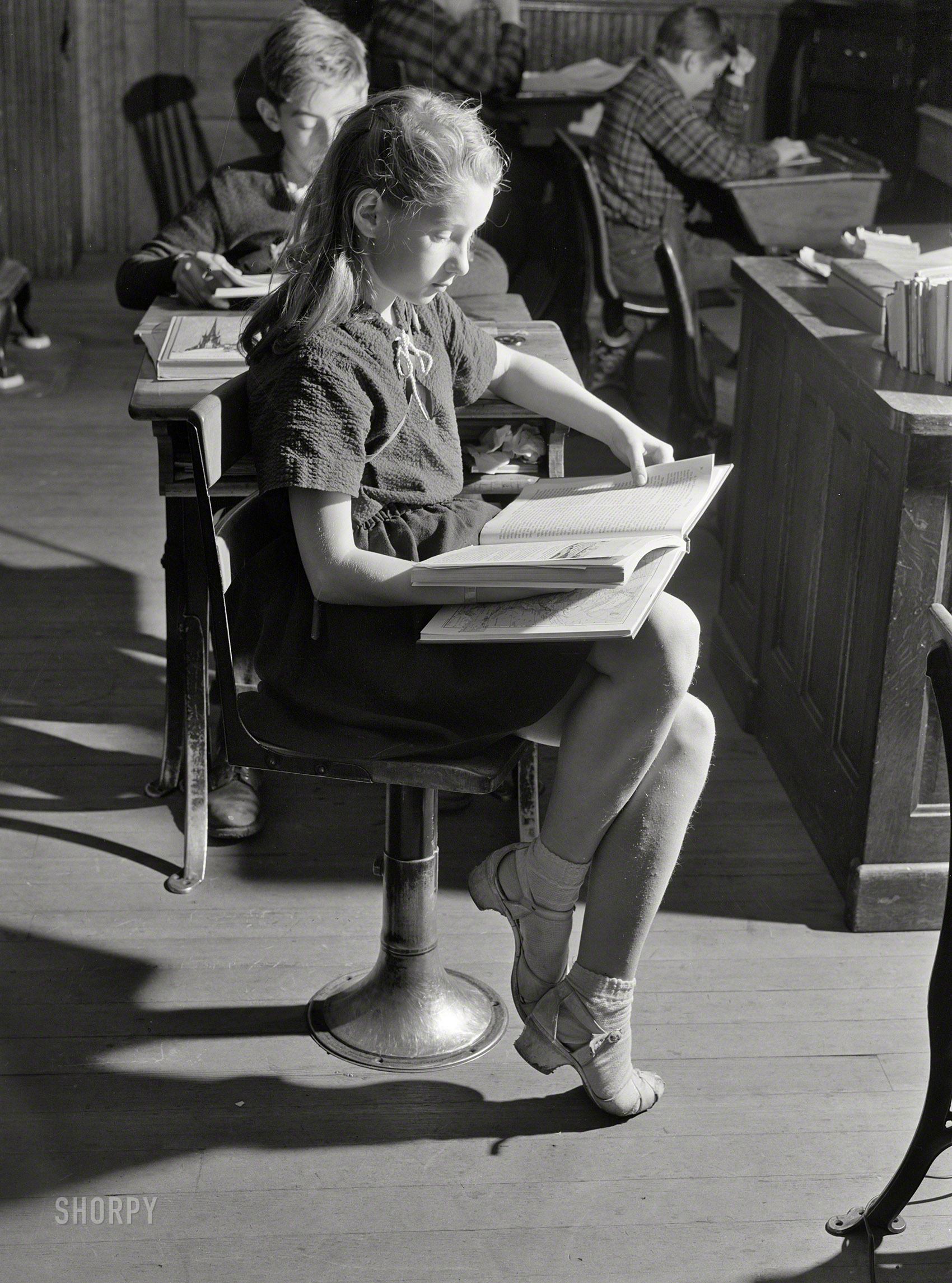 November 1940. "Children of farmers in the town of Ledyard, Connecticut, in one of the one-room schoolhouses." Acetate negative by Jack Delano. View full size.