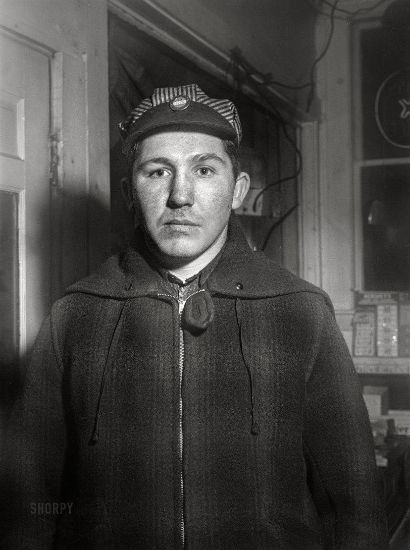 December 1940. "War boom in a New England industrial town. Portrait of a shipyard worker. Bath, Maine." Photo by Jack Delano for the Farm Security Administration. View full size.

