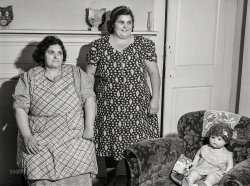 Dec. 1940. Portsmouth, Rhode Island. "Mrs. Botello and her sister, Portuguese FSA clients." Farm Security Administration photo by Jack Delano. View full size.