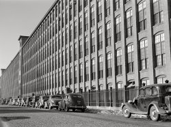 January 1941. "A large textile mill in Lawrence, Massachusetts." Medium format acetate negative by Jack Delano for the Farm Security Administration. View full size.