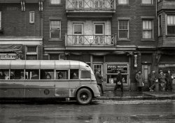 January 1941. "Busload of steelworkers going home. Aliquippa, Pennsylvania." Medium format acetate negative by Jack Delano for the Farm Security Administration. View full size.