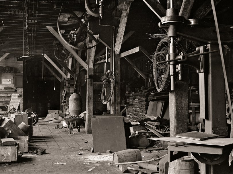 January 1941. "Inside the abandoned Howard Stove Works, Beaver Falls, Pennsylvania." Medium format negative by Jack Delano for the Farm Security Administration. View full size.
