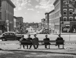 August 1941. "Small-town scenes in Vermont. In the square, facing the main street in Saint Albans." Acetate negative by Jack Delano for the Farm Security Administration. View full size.