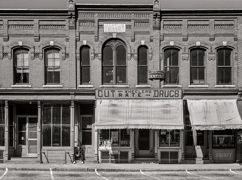 September 1941. "South Royalton, Vermont. Storefronts on the main street." Medium format acetate negative by Jack Delano for the Farm Security Administration. View full size.
