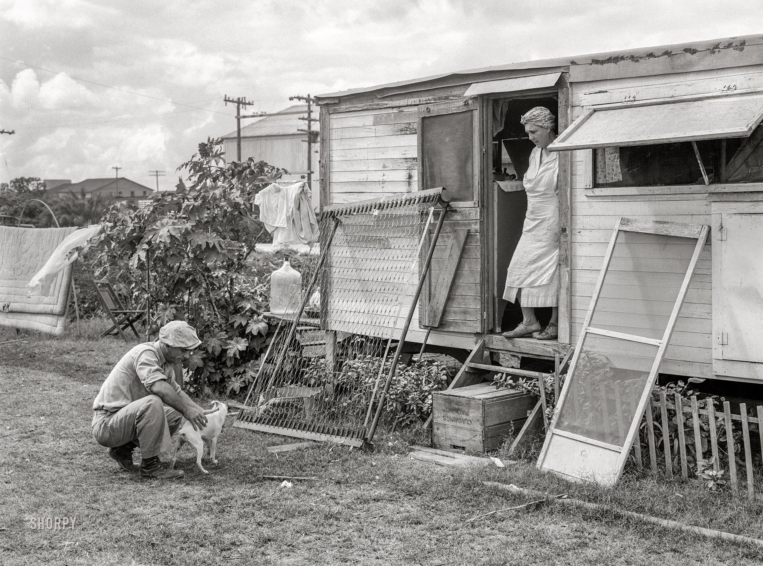 January 1939. "Migrant packinghouse workers. Belle Glade, Florida." Medium format acetate negative by Marion Post Wolcott for the Farm Security Administration. View full size.
