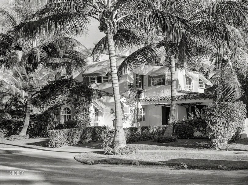 April 1939. "Miami Beach home of former Gillette Razor Blade Company president."  Medium format negative by Marion Post Wolcott for the Farm Security Administration. View full size.
