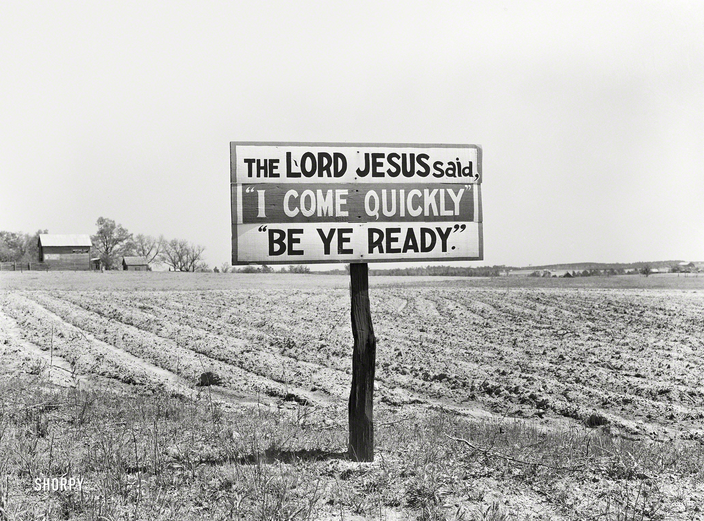 May 1939. "Religious sign along highway. Georgia." Medium format acetate negative by Marion Post Wolcott for the Farm Security Administration. View full size.