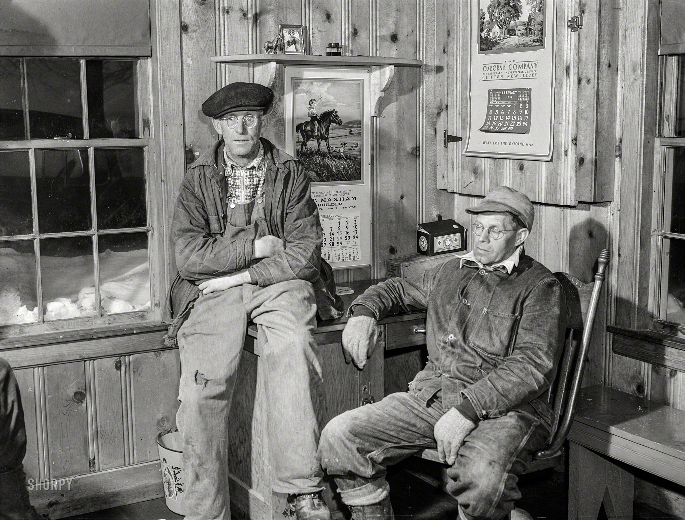 February 1940. "Hired help resting after day's work in Upwey horse farm. South Woodstock, Vermont." Medium format acetate negative by Marion Post Wolcott. View full size.