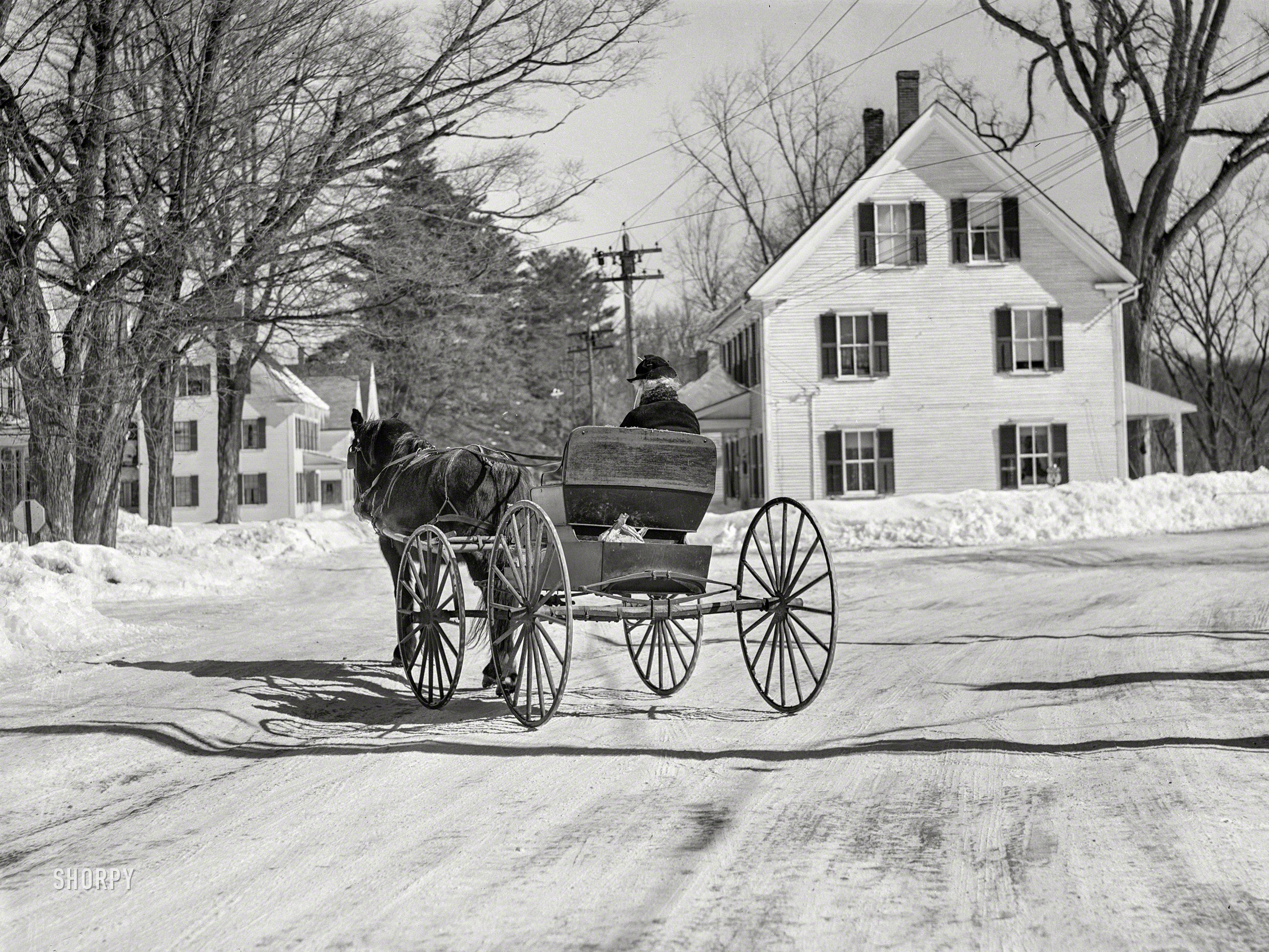 March 1940. "Going to town. Woodstock, Vermont." Medium format acetate negative by Marion Post Wolcott for the Farm Security Administration. View full size.