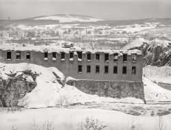 March 1940. "Old mill dynamited to avoid taxes after it was shut down about 1930. Berlin, New Hampshire, a paper mill town inhabited largely by French-Canadians and Scandinavians." Acetate negative by Marion Post Wolcott for the Farm Security Administration. View full size.