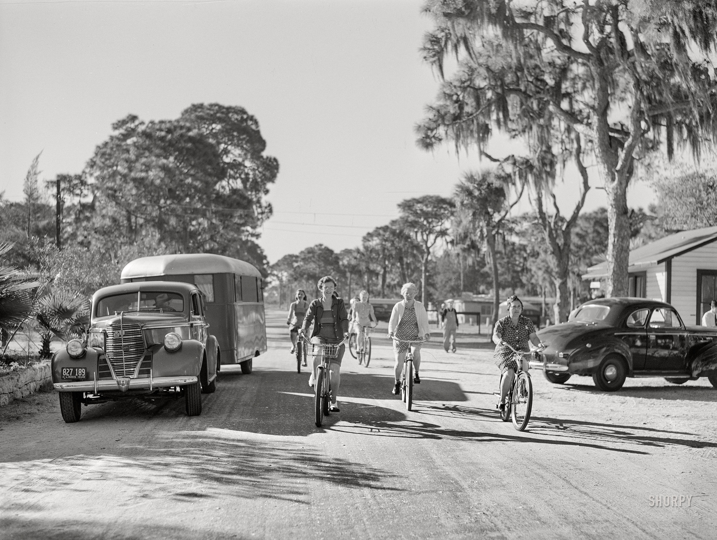 January 1941. "The cycle club of a Sarasota, Fla., trailer park." Medium format acetate negative by Marion Post Wolcott for the Farm Security Administration. View full size.