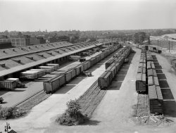 June 1941. "Freight depot in Hartford, Connecticut." Medium format acetate negative by Marion Post Wolcott for the Farm Security Administration. View full size.