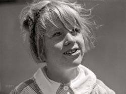 June 1941. "Daughter of Frank Robbins, United Aircraft employee who lives in trailer with his wife and four children because of the housing shortage. East Hartford, Connecticut." Medium format acetate negative by Marion Post Wolcott. View full size.