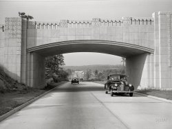 July 1941. "Merritt Parkway to New Haven, Connecticut." Medium format acetate negative by Marion Post Wolcott for the Farm Security Administration. View full size.