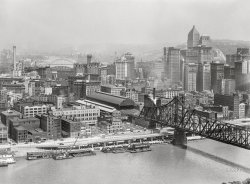 August 1941. "Pittsburgh along the Monongahela River." Medium format acetate negative by Marion Post Wolcott for the Farm Security Administration. View full size.