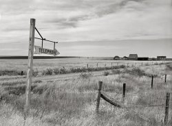 September 1941. "Telephone sign along highway. Judith Basin, Great Falls, Montana." Acetate negative by Marion Post Wolcott for the Farm Security Administration. View full size.