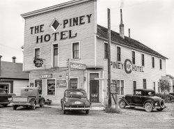 September 1941. "Hotel in Big Piney, Wyoming." Last glimpsed here. Medium format acetate negative by Marion Post Wolcott for the Farm Security Administration. View full size.