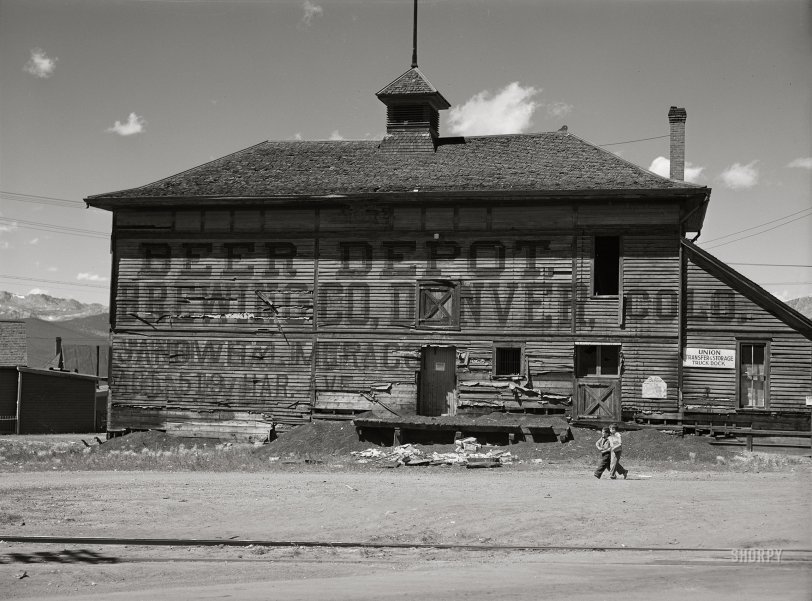 September 1941. "Old beer depot in mining town. Leadville, Colorado." Medium format acetate negative by Marion Post Wolcott for the Farm Security Administration. View full size.
