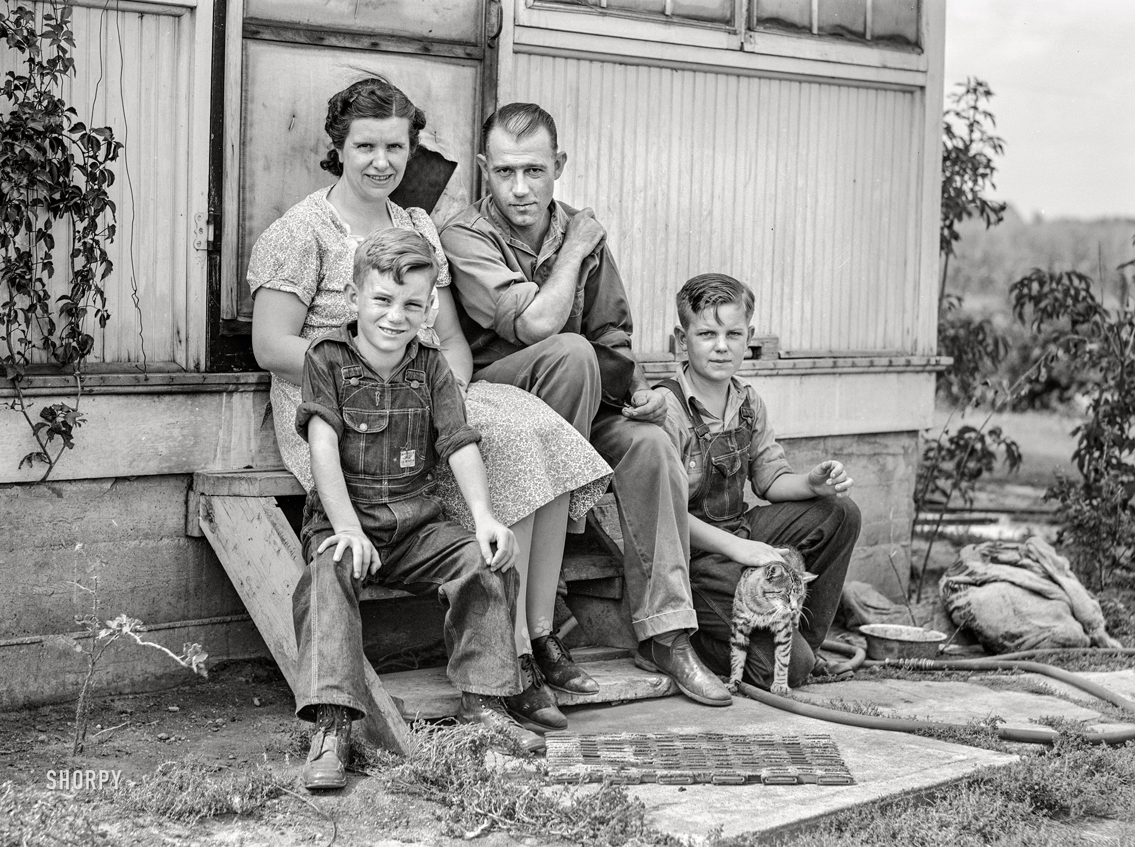 September 1941. "Mr. and Mrs. Harvey Renninger with sons Richard and Winfield, members of the Two River Non-Stock Cooperative, FSA co-op. Waterloo, Nebraska." Medium format acetate negative by Marion Post Wolcott for the Farm Security Administration. View full size.
