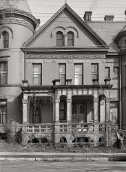 &nbsp; &nbsp; &nbsp; &nbsp; UPDATE: Commenter psteach informs us that this is the A.A. Cooper mansion "Redstone" at 504 Bluff Street, now welcoming guests as the Redstone Inn.
April 1940. "House in Dubuque, Iowa." Medium format acetate negative by John Vachon for the Farm Security Administration. View full size.
