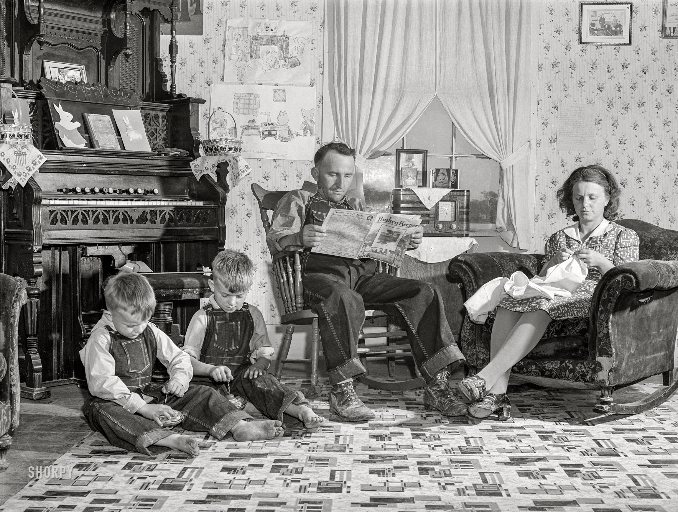 May 1940. "Farm Security Administration tenant purchase borrower and family. Crawford County, Illinois." Medium format acetate negative by John Vachon for the FSA. View full size.

