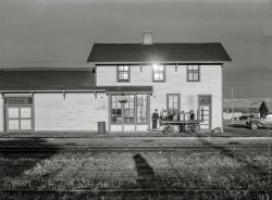 October 1940. "Rail depot in Burlington, North Dakota." Medium format acetate negative by John Vachon for the Farm Security Administration. View full size.
