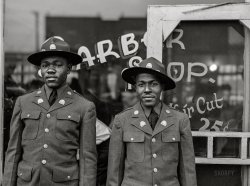 December 1940. "Negro soldiers. Columbus, Georgia." Medium format acetate negative by John Vachon for the Farm Security Administration. View full size.