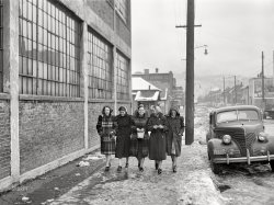 January 1941. "Street scene in Ambridge, Pennsylvania."  Medium format acetate negative by John Vachon for the Farm Security Administration. View full size.