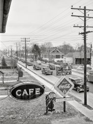 March 1941. "Four o'clock traffic. Norfolk, Virginia." Medium format acetate negative by John Vachon for the Farm Security Administration. View full size.