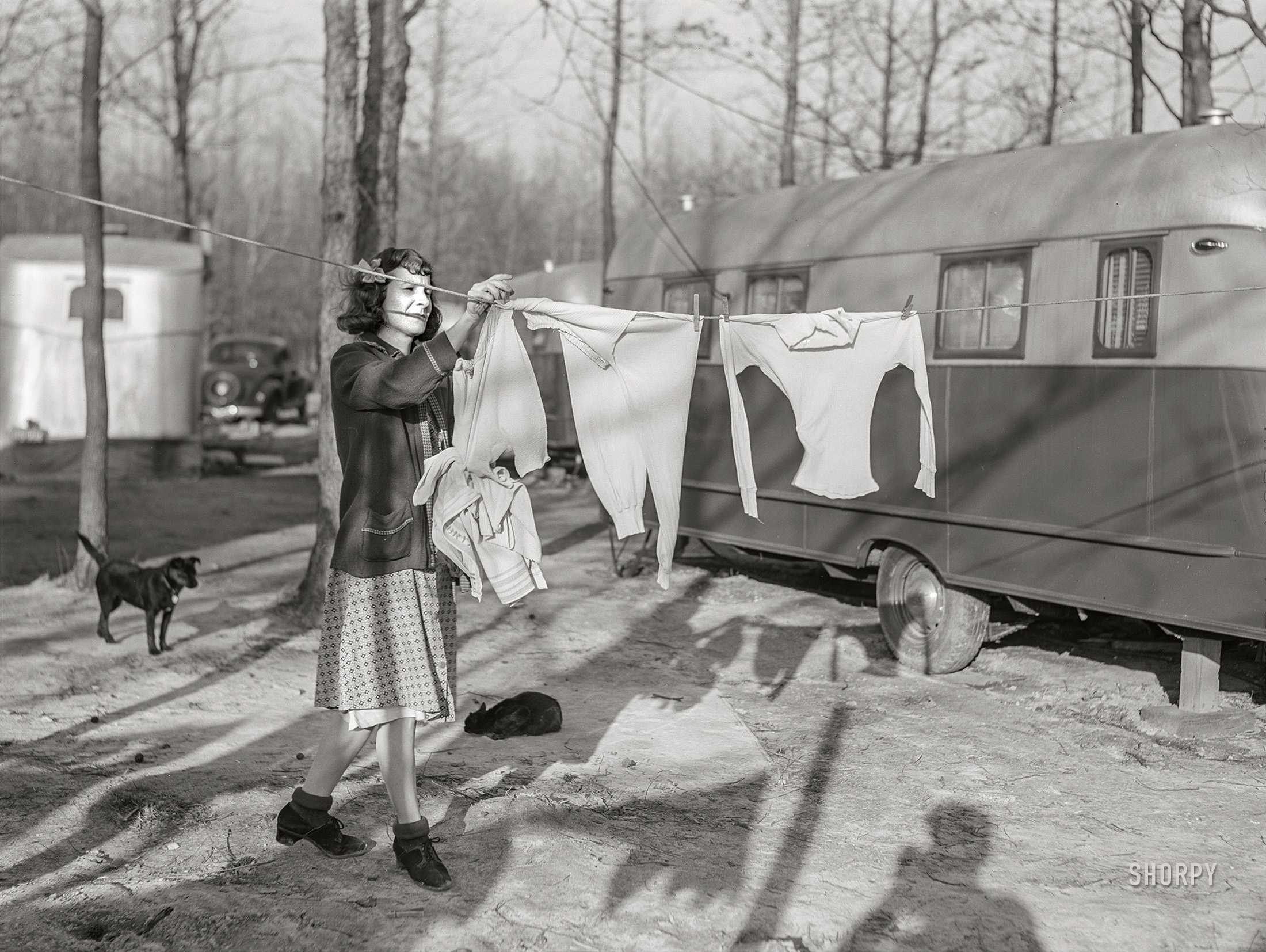 March 1941. "Sailor's wife living in trailer camp for construction workers near Navy yard. Portsmouth, Virginia." The lady last seen here. Photo by John Vachon. View full size.
